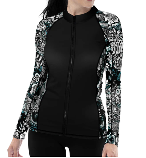 SPACEFISH Electric Blue Octofloral Zip Rashguard